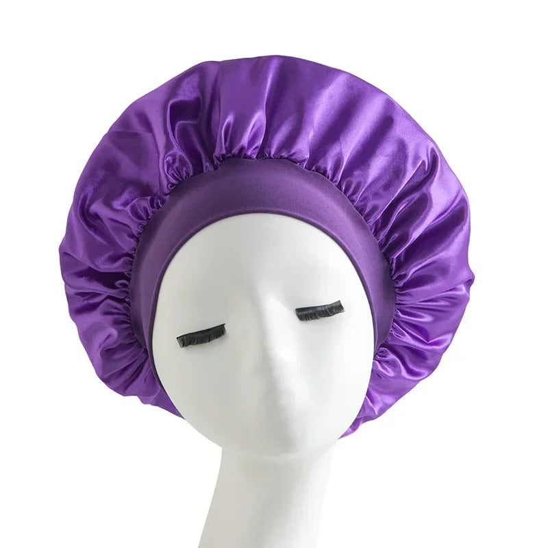 Satin Wide-Brim Sleeping Bonnet – Unisex Elastic Head Wrap Cap for Night Hair Care.