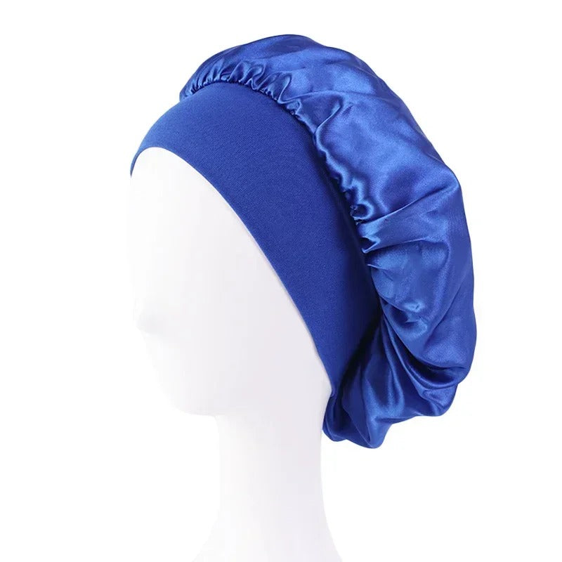 Satin Wide-Brim Sleeping Bonnet – Unisex Elastic Head Wrap Cap for Night Hair Care.