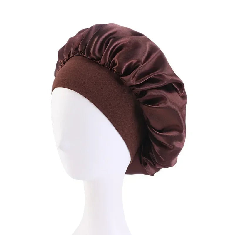 Satin Wide-Brim Sleeping Bonnet – Unisex Elastic Head Wrap Cap for Night Hair Care.