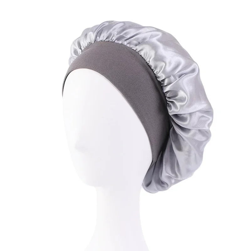 Satin Wide-Brim Sleeping Bonnet – Unisex Elastic Head Wrap Cap for Night Hair Care.