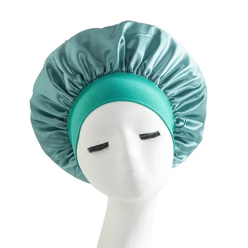 Satin Wide-Brim Sleeping Bonnet – Unisex Elastic Head Wrap Cap for Night Hair Care.