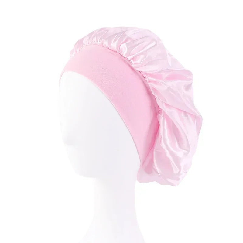 Satin Wide-Brim Sleeping Bonnet – Unisex Elastic Head Wrap Cap for Night Hair Care.