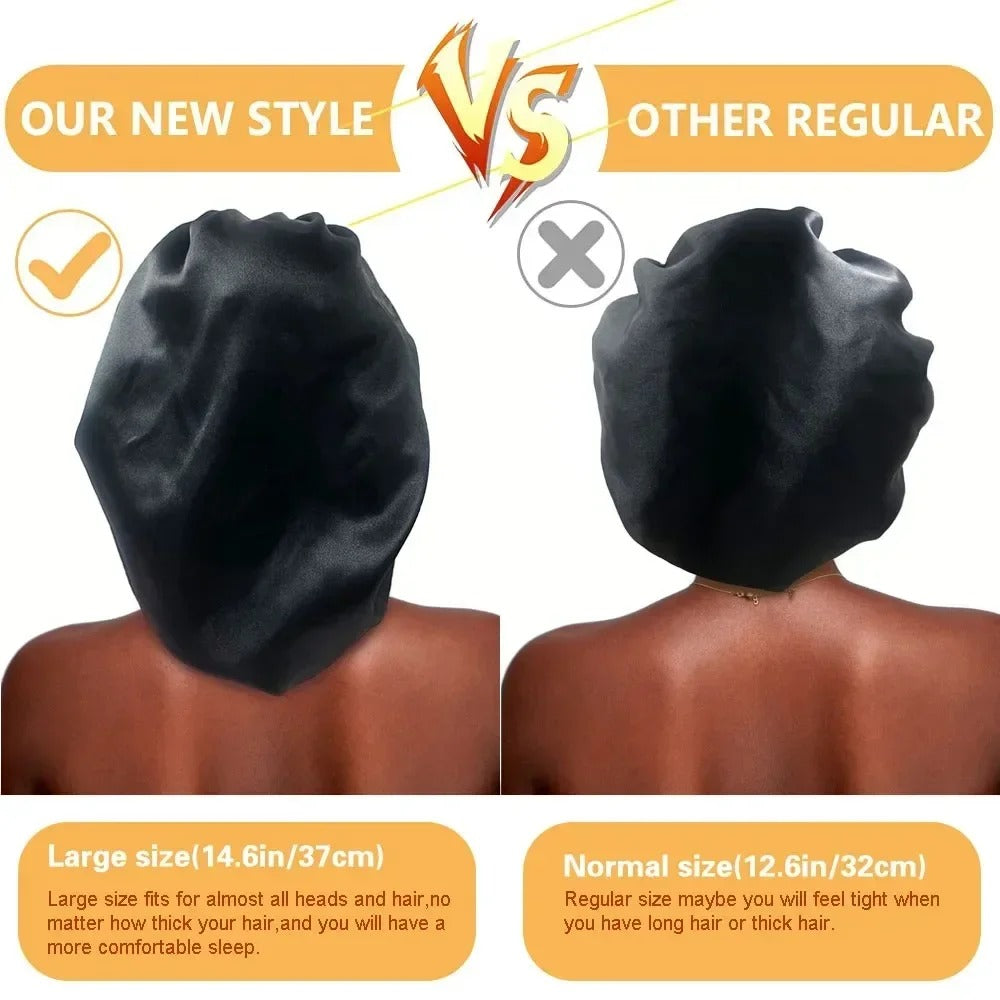 Satin Wide-Brim Sleeping Bonnet – Unisex Elastic Head Wrap Cap for Night Hair Care.