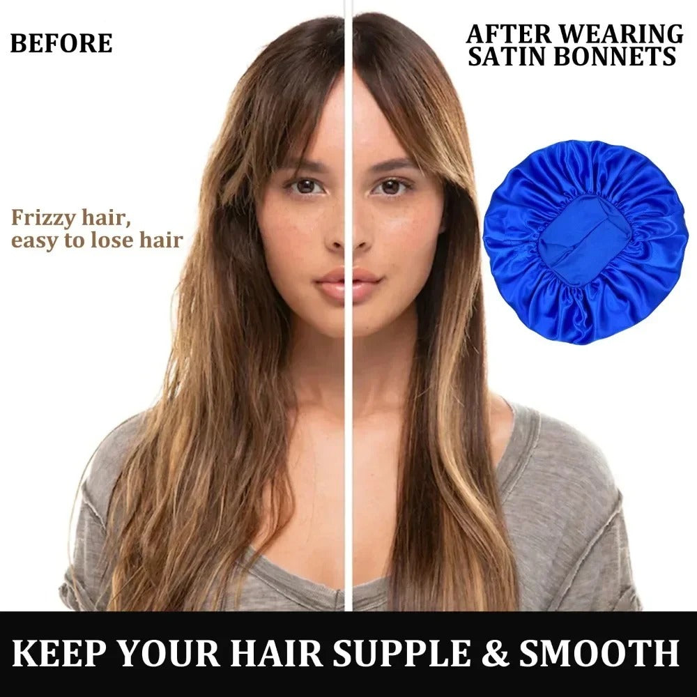 Satin Wide-Brim Sleeping Bonnet – Unisex Elastic Head Wrap Cap for Night Hair Care.