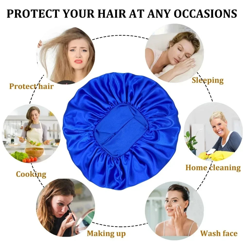 Satin Wide-Brim Sleeping Bonnet – Unisex Elastic Head Wrap Cap for Night Hair Care.