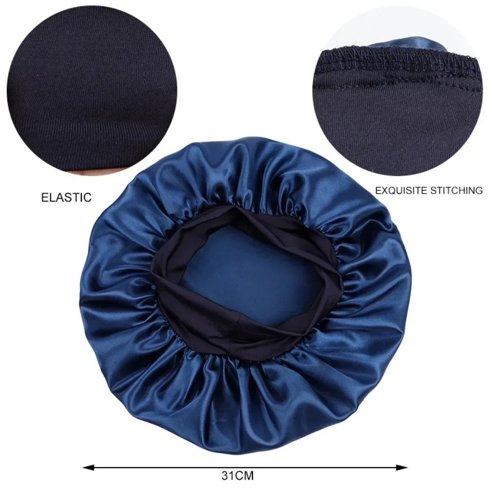Satin Wide-Brim Sleeping Bonnet – Unisex Elastic Head Wrap Cap for Night Hair Care.