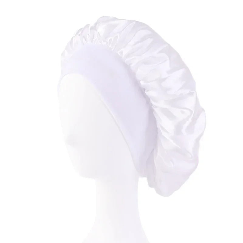 Satin Wide-Brim Sleeping Bonnet – Unisex Elastic Head Wrap Cap for Night Hair Care.