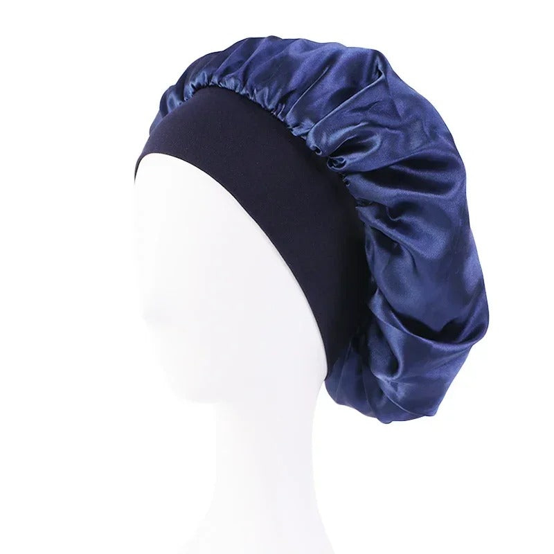 Satin Wide-Brim Sleeping Bonnet – Unisex Elastic Head Wrap Cap for Night Hair Care.